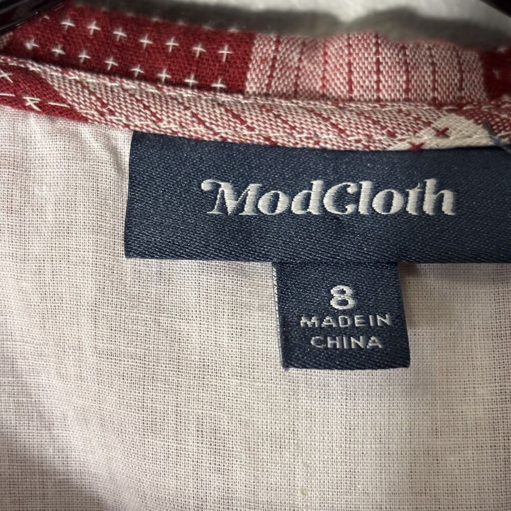 ModCloth Red & White Sleeveless Button-Up Fit & Flare Dress Size 8 - Picture 2 of 10